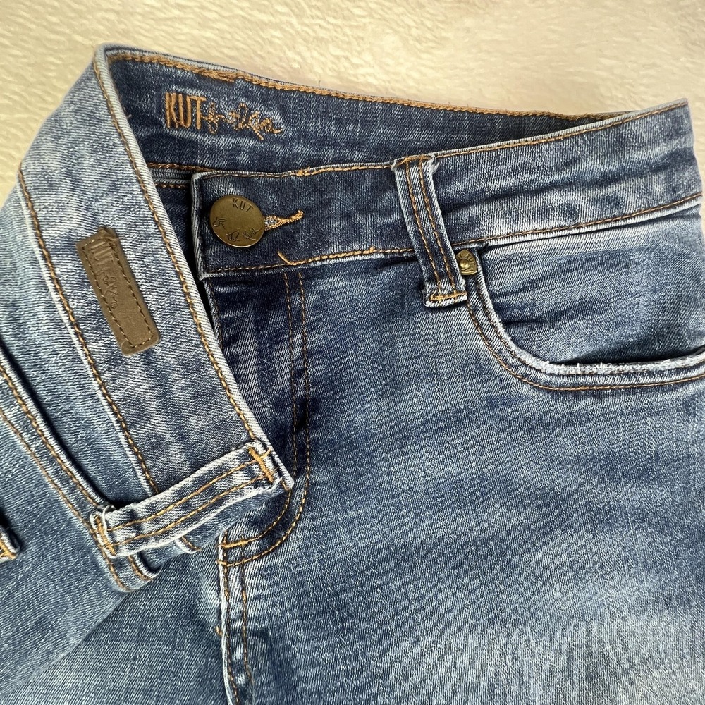 KUT From The Kloth Connie Ankle Skinny Jeans Womens 6 Blue Denim Frayed Hem